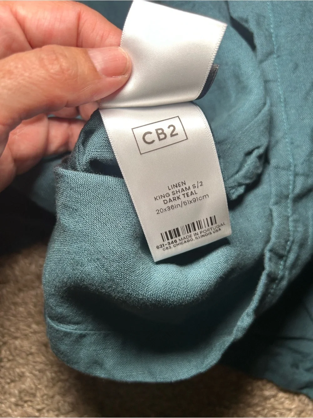 CB2 Solid Linen Dark Teal King Sham Pillow Cover Bedding Home‎ Comfort Casual